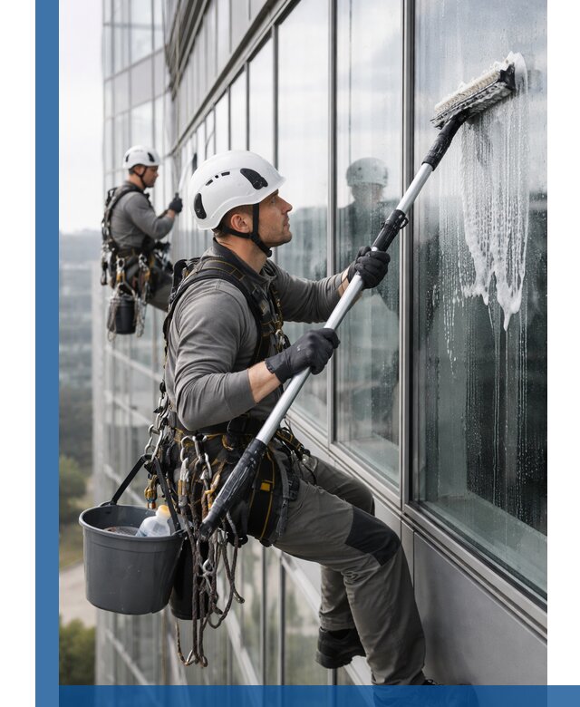 Высотная мойка сплошного остекления с выездом в Елизове