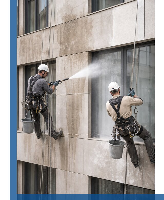 Послестроительная мойка фасада промышленным альпинизмом в Елизове