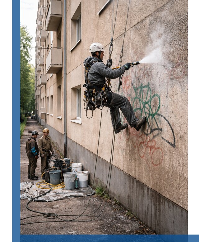 Удаление граффити с фасада в Елизове без следов и повреждений