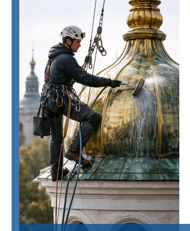 Профессиональная мойка куполов и шпилей высотными альпинистами в Елизове