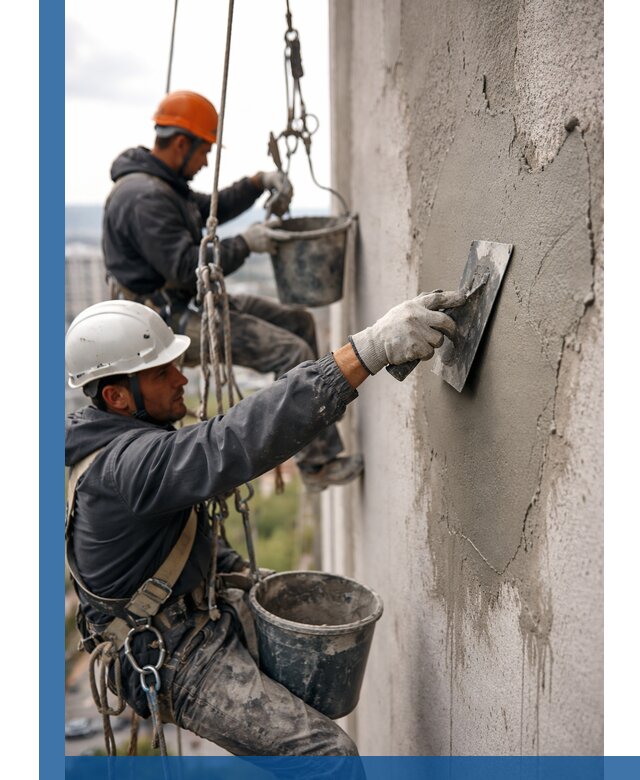 Штукатурка фасада на высоте в Елизове профессиональные работы