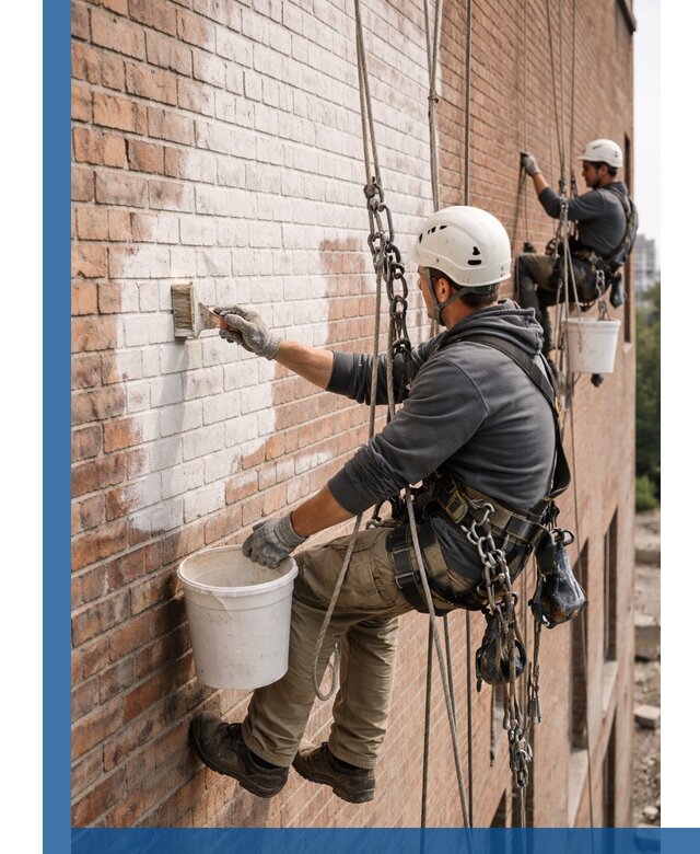 Покраска кирпичного фасада с доступным альпинистским сервисом в Елизове