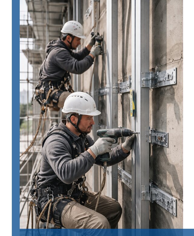 Монтаж и крепление подсистемы вентфасада в Елизове