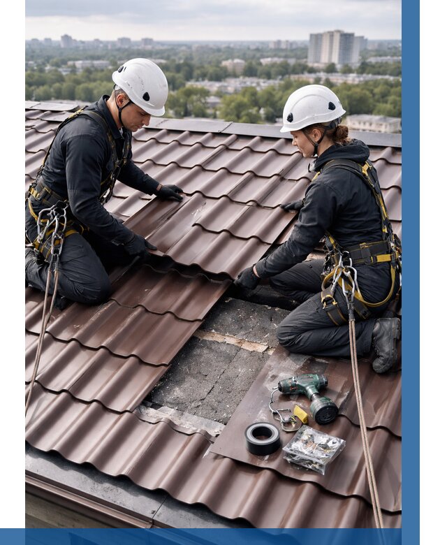 Ремонт металлочерепицы на крыше в Елизове от 912 р. | ВЫСОТНИК-Лзв