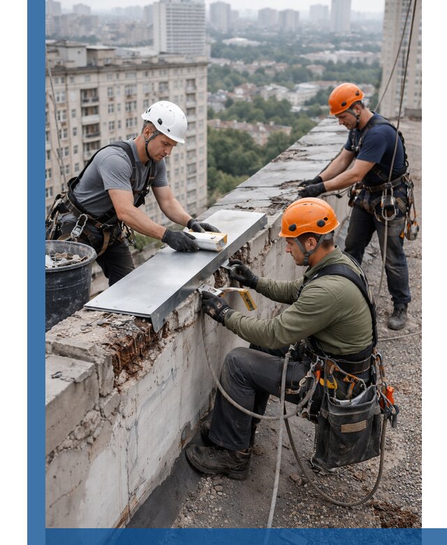 Ремонт парапета на кровле в Елизове, высотные работы с гарантией