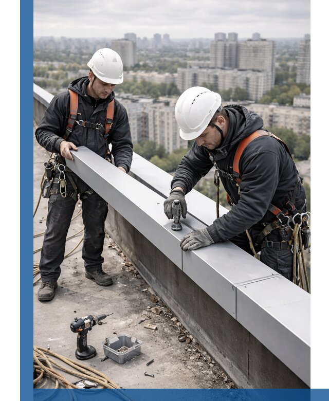 Монтаж парапетных крышек и ограждений кровли в Елизове