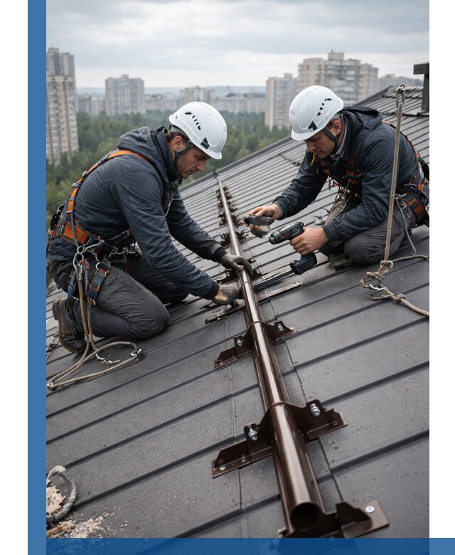 Монтаж снегозадержателей на кровле зданий в Елизове под ключ