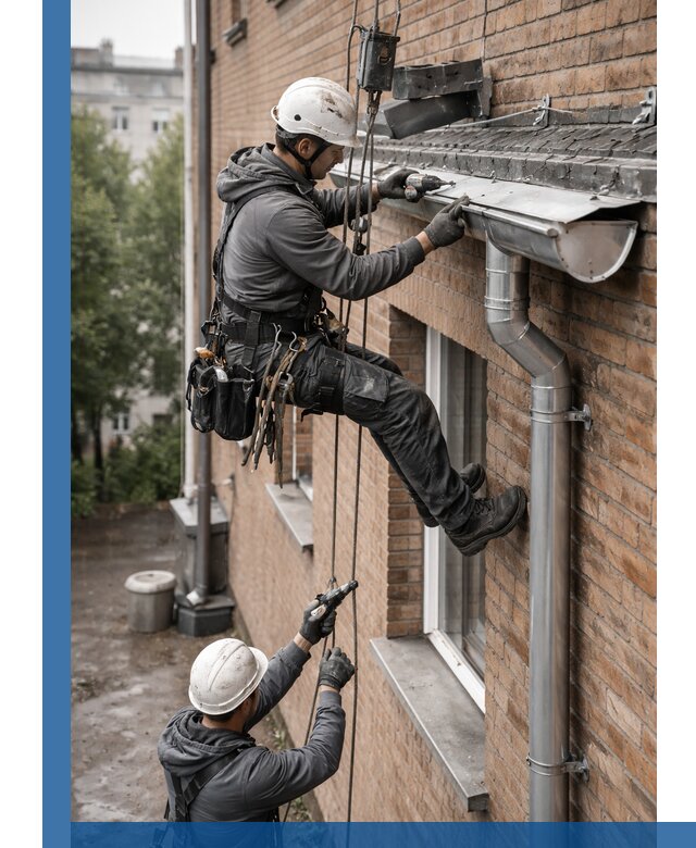 Монтаж водосточной системы на здании в Елизове под ключ