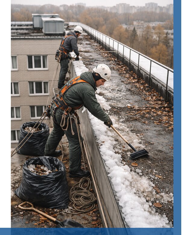 Очистка кровли по периметру в Елизове от 557 р. | ВЫСОТНИК-Лзв