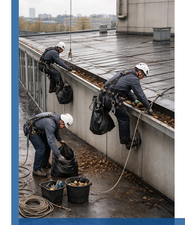 Очистка кровли по периметру в Елизове силами промышленных альпинистов