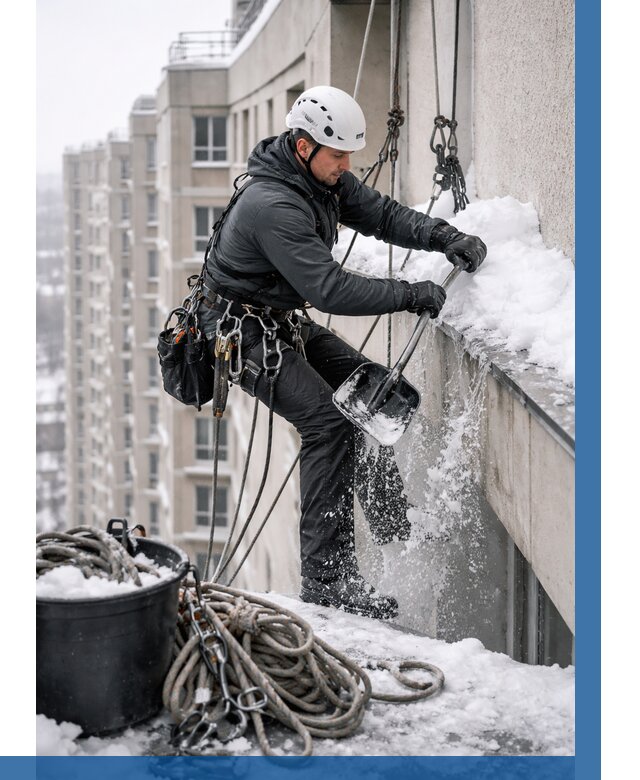 Очистка карнизов от снега в Елизове от 304 р. | ВЫСОТНИК-Лзв