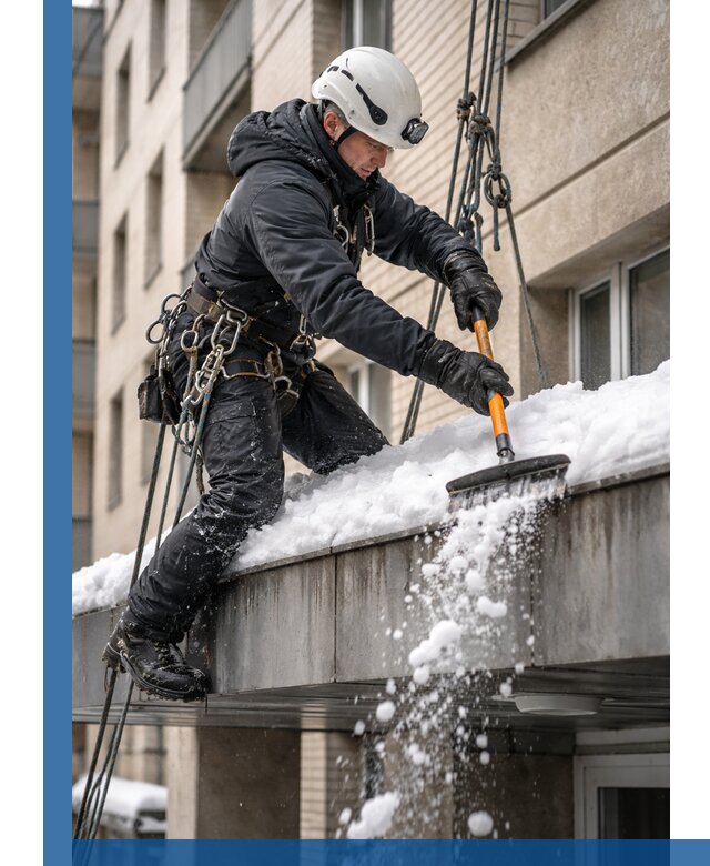 Очистка козырьков от снега в Елизове круглогодично безопасно