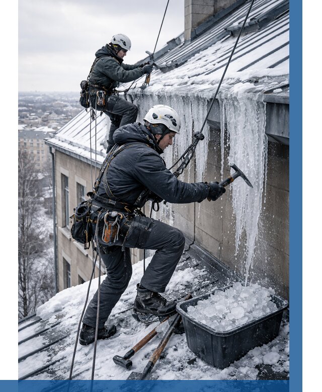 Удаление наледи с кровли в Елизове от 5570 р. | ВЫСОТНИК-Лзв