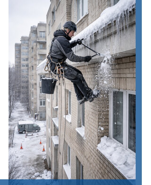 Удаление наледи с карнизов в Елизове от 354 р. | ВЫСОТНИК-Лзв