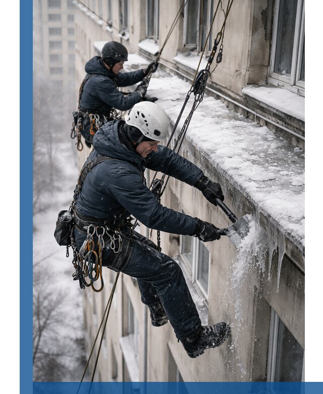 Удаление наледи и сосулек с карнизов в Елизове профессионально