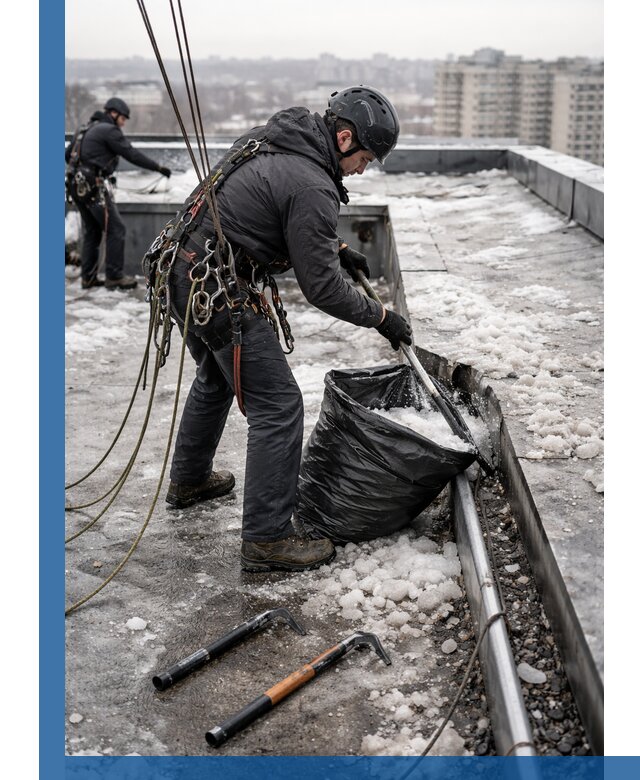 Аварийная очистка кровли в Елизове от промальпинистов