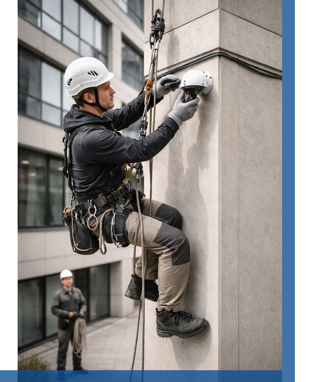 Монтаж камер видеонаблюдения на фасаде в Елизове от 8609 р.-ВЫСОТНИК-Лзв