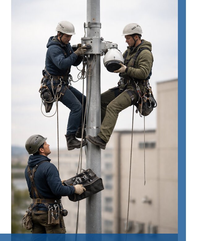 Установка видеокамер на мачте в Елизове от 8609 р. | ВЫСОТНИК-Лзв