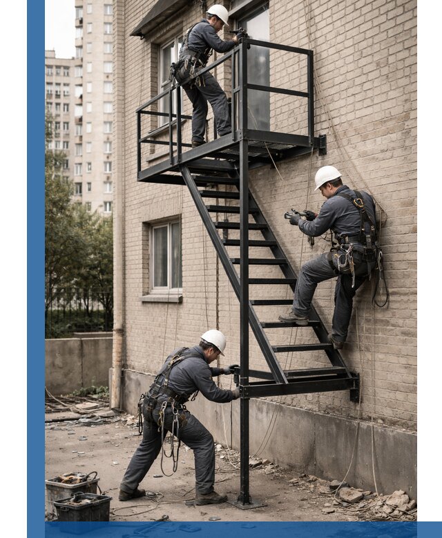 Монтаж пожарной лестницы в Елизове, установка и крепление