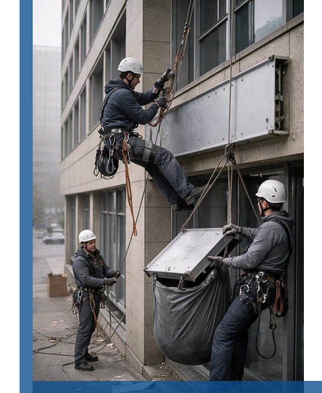 Демонтаж рекламной вывески с высотными работами в Елизове