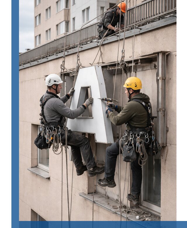 Ремонт и восстановление наружных вывесок на высоте в Елизове