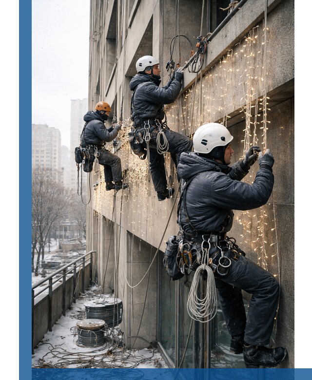 Монтаж новогодней иллюминации и украшение фасадов в Елизове