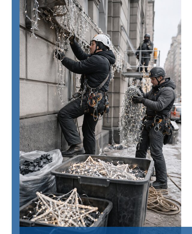 Демонтаж новогоднего оформления и гирлянд в Елизове