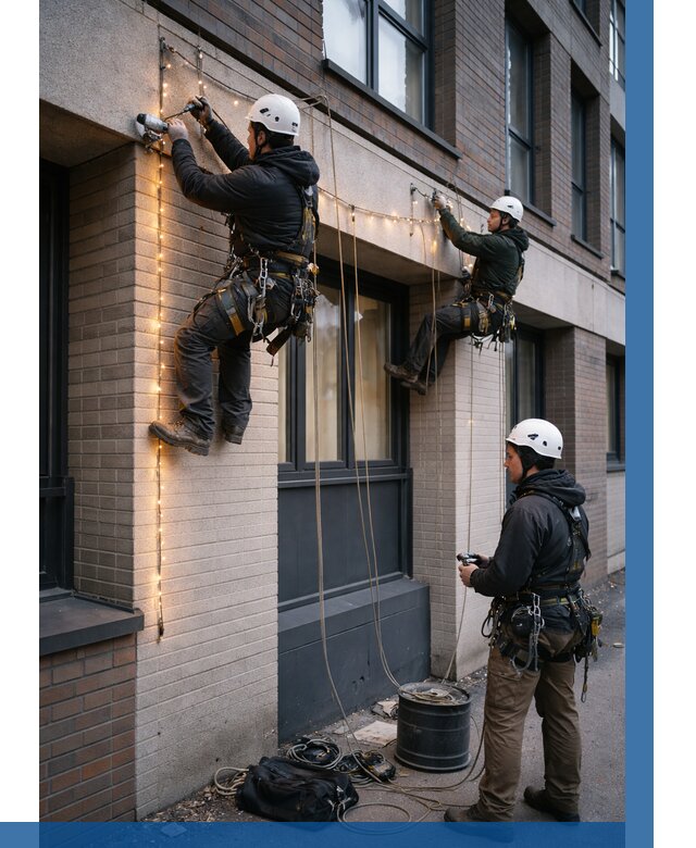 Монтаж гирлянд на фасаде в Елизове от 3545 р. | ВЫСОТНИК-Лзв