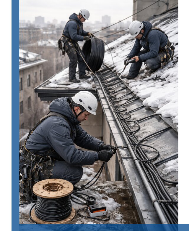 Монтаж греющего кабеля на кровле в Елизове под ключ