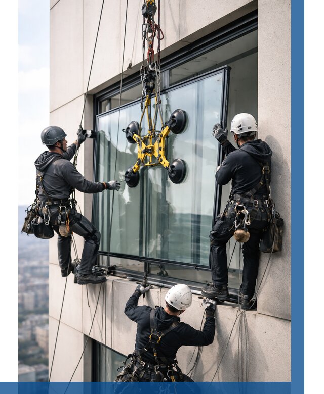 Монтаж стеклопакетов на высоте в Елизове от 3241 р. | ВЫСОТНИК-Лзв