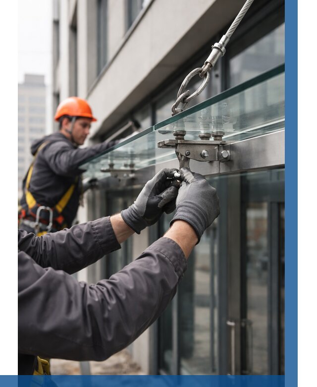 Монтаж стеклянных козырьков в Елизове от 8609 р. | ВЫСОТНИК-Лзв