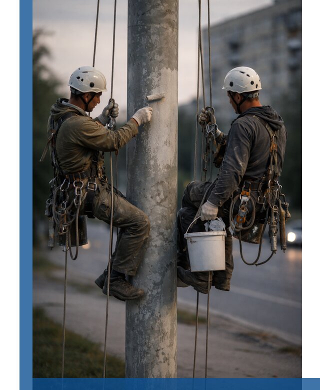 Покраска опор освещения и антикоррозийная защита в Елизове