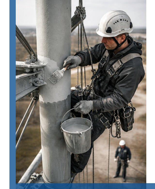 Покраска мачт связи в Елизове промышленными альпинистами