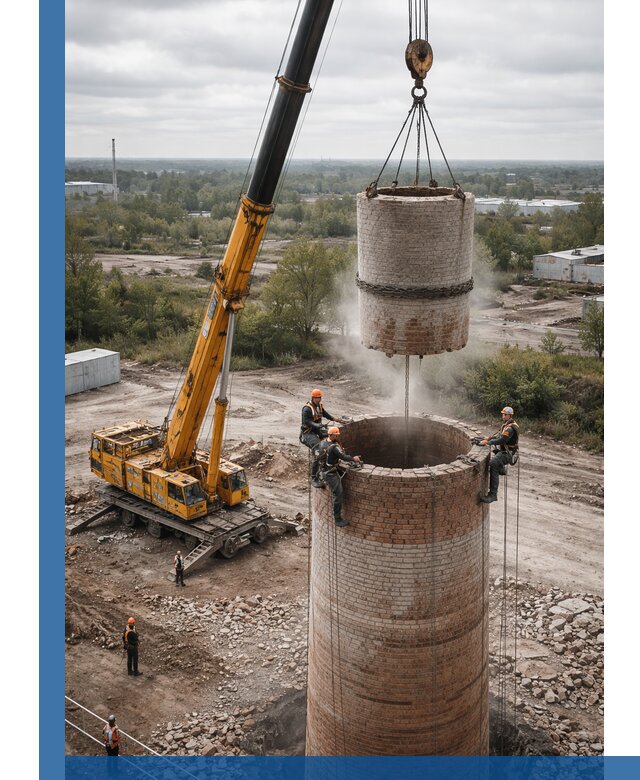 Демонтаж дымовой трубы в Елизове с гарантиями безопасности