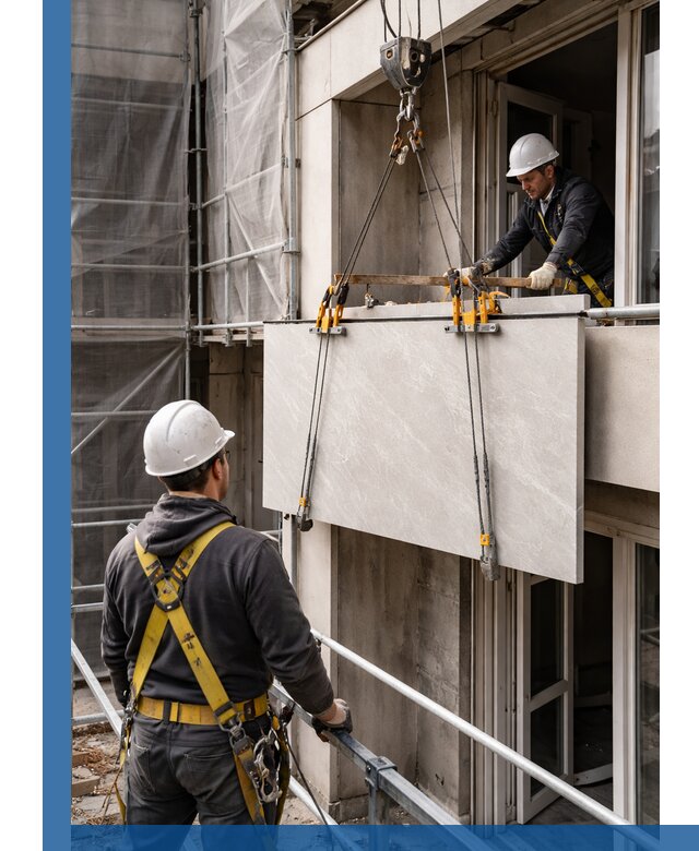 Подъем керамогранита на этаж в Елизове грузчиками и техникой