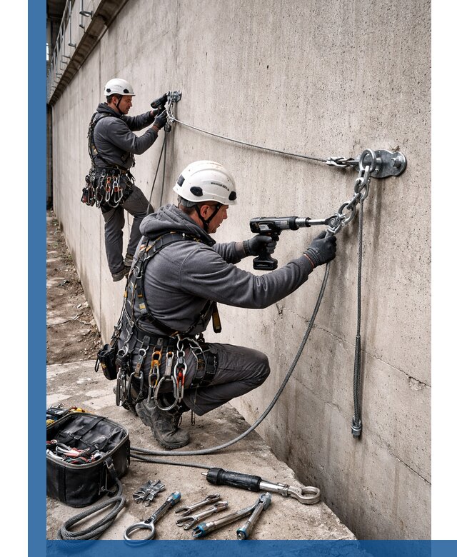 Монтаж анкерных линий высотной безопасности в Елизове