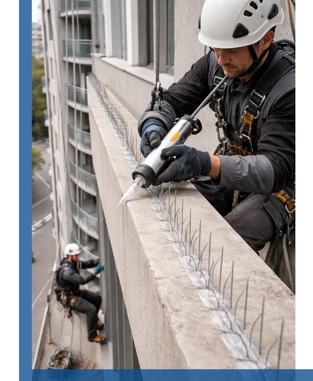 Установка шипов от птиц на фасадах и кровлях в Елизове